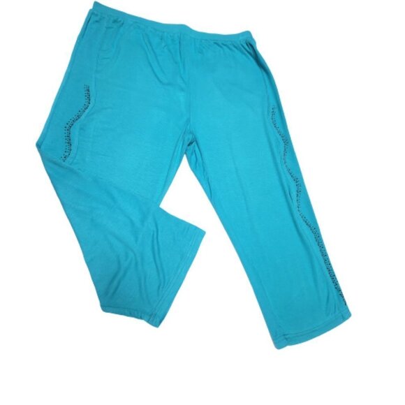 𝅺BLUE Elastic Waist Cotton Poly Capri Pants with Sequin Accents  Size L/XL - Picture 1 of 7